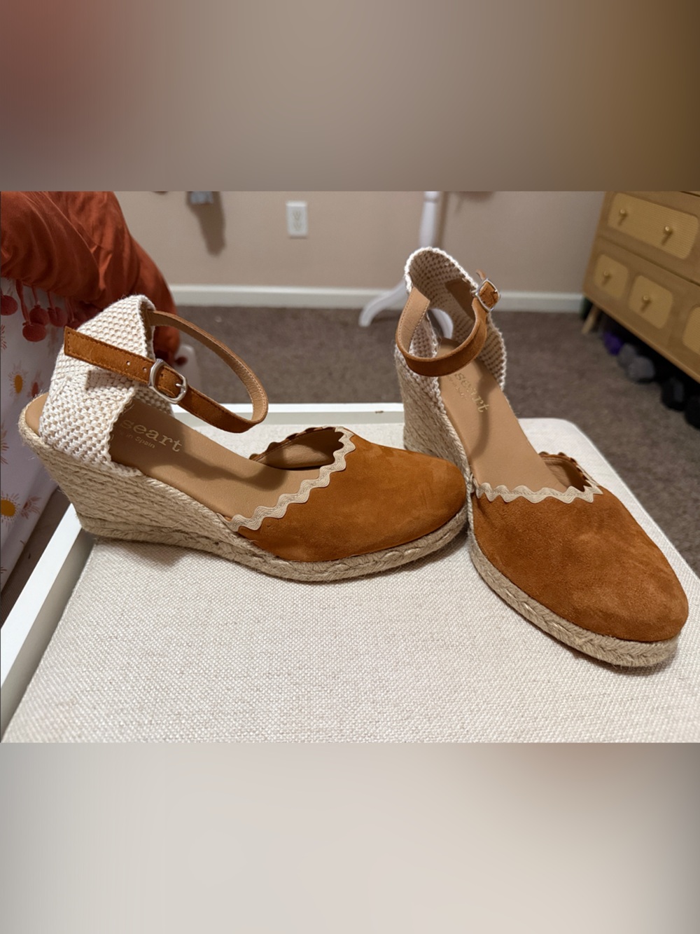Women's Tan Espadrille Wedge Sandals with Ankle Strap